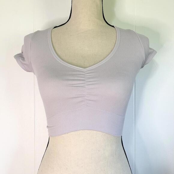 wild fable Tops - Wild Fable Purple Scrunch Ribbed Short Sleeve Fitted Crop Top Women's XXS